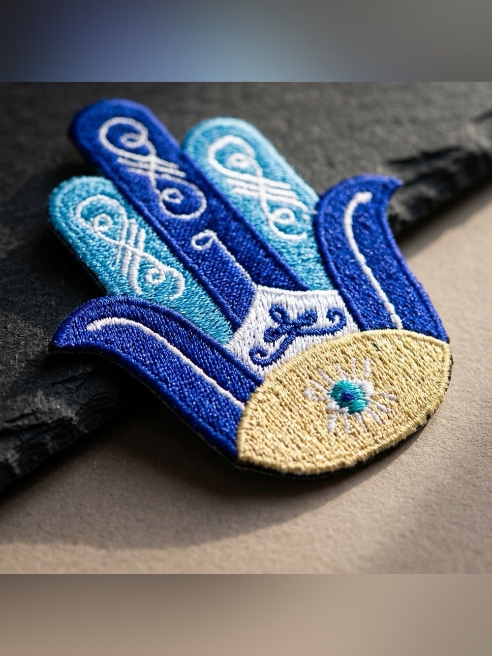 Embroidered Hamsa Hand Patch - Blue & Teal